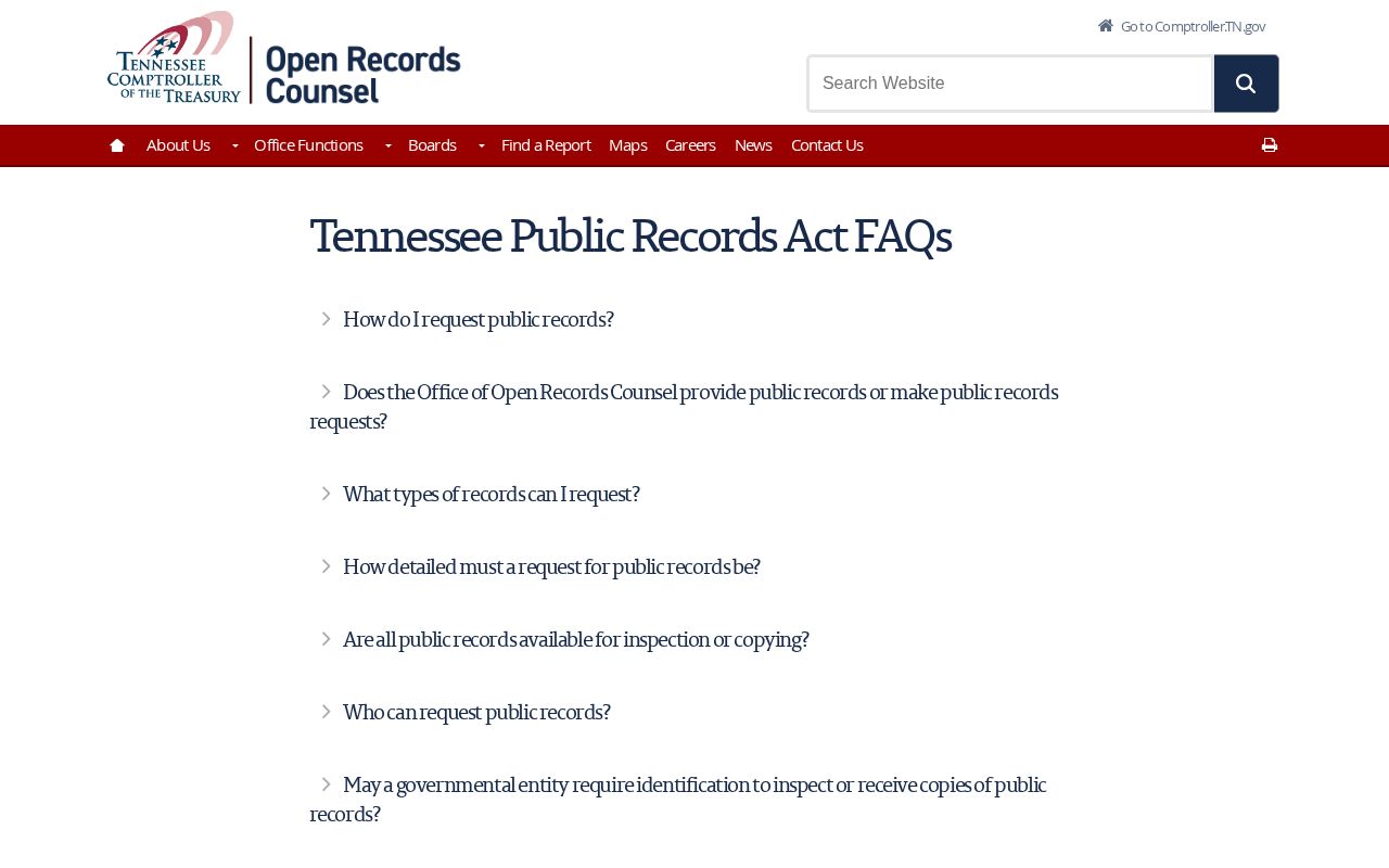 Tennessee public-records guidance relevant to a McNairy County booking-record request